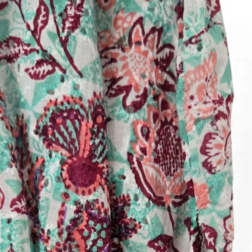 Poupette St Barth Eyelet Prairie Maxi Dress Women Floral Button Up Ruffles XL